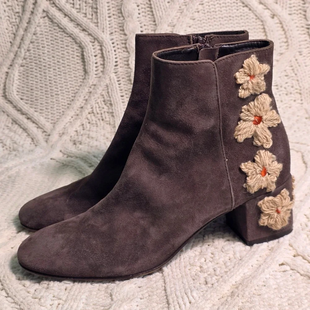 AGL Attilio Giusti Leombruni Suede Floral Ankle‎ Boots Brown Womens 39 Excellent